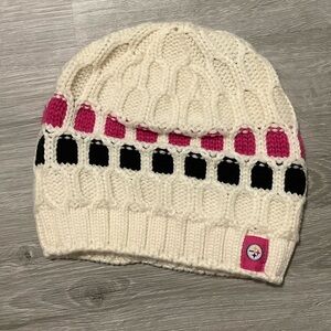 Steelers cream, pink & black knit winter beanie hat
